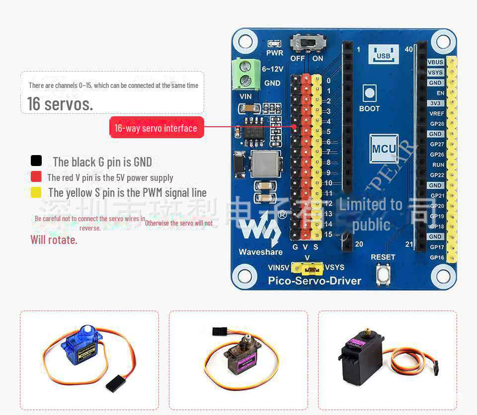 Raspberry Pi Pico Servo Driver Expansion Board: 16-Channel, 16-bit Resolution