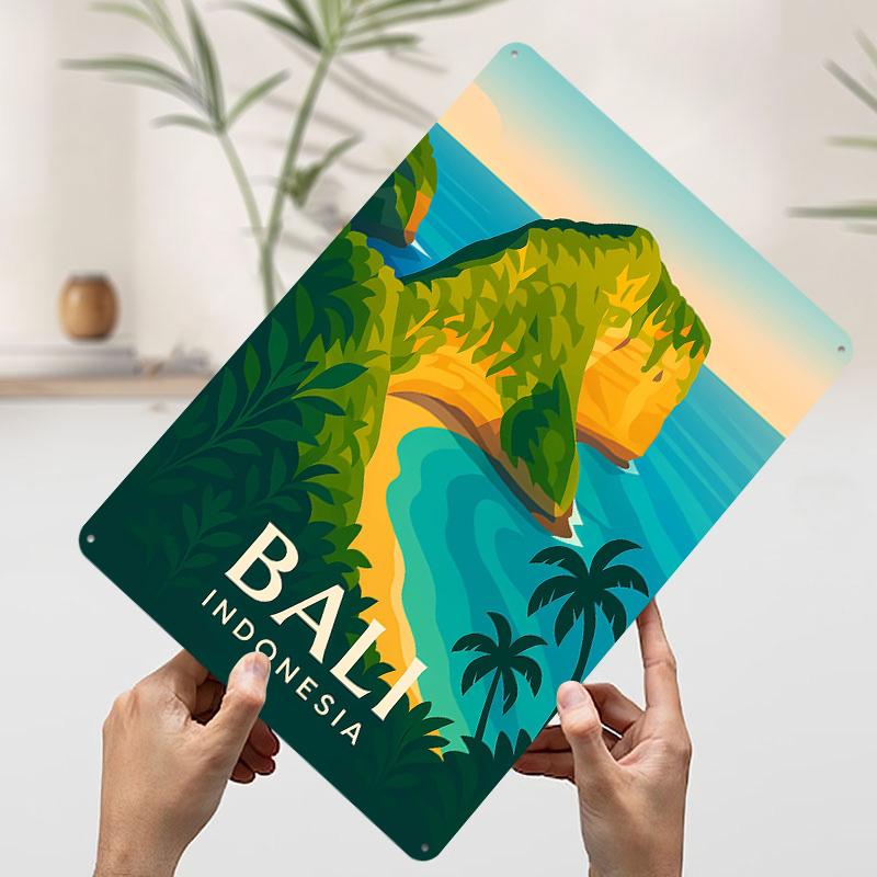 Bali Indonesia Travel Poster Customized Wall Art Vintage Metal Signs Retro Tin Plaque for Man Cave Living Room Decoration Decor