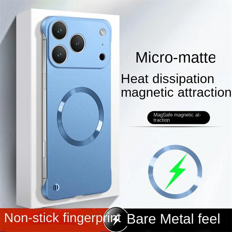 

Ultra Thin Matte PC Frameless Phone Cases For iphone 17 16 15 14 13 12 Pro Max Plus 17 Air Case For Magsafe Magnetic Armor Cover iPhone 12 Pro синій