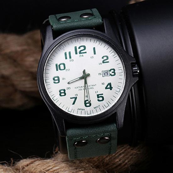 Men's Date Arabic Numerals Dial Faux Leather Band Sport Quartz Wrist Watch