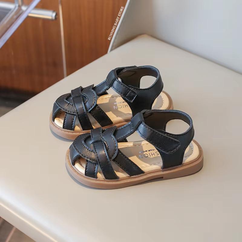 

Girls Roman Shoes Children Solid Color Classic Retro Style Student Uniform Shoes Kids Fashion Girl Toes Wrapped Sandals I03284 22 чорний