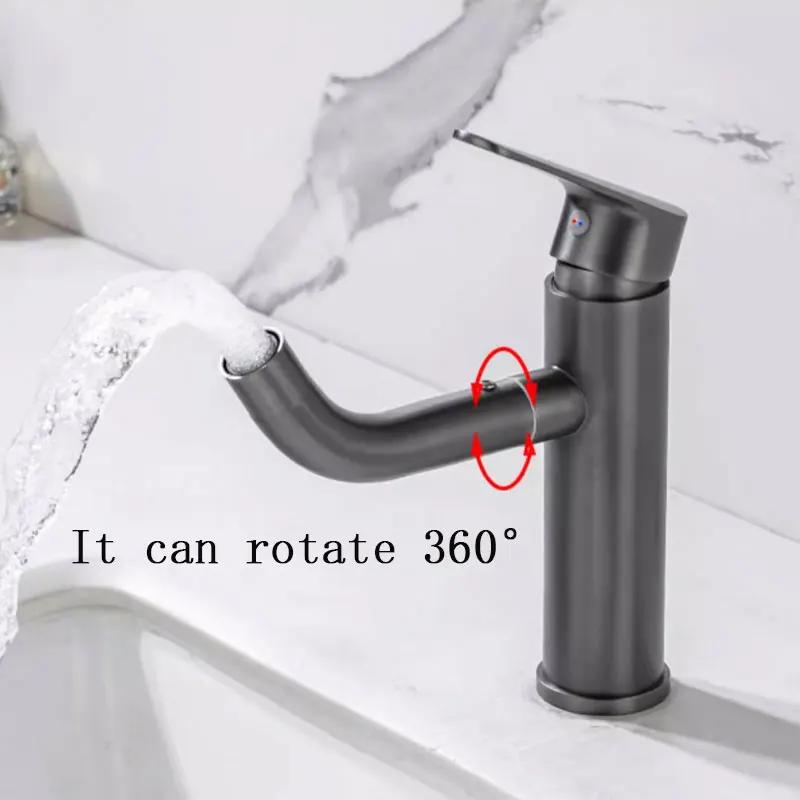 1pcs Use Kitchen Gun Gray Single-hole Basin Faucet Bath Faucet Household Bathroom Sink Basin Rotating Hot and Cold Water Faucet