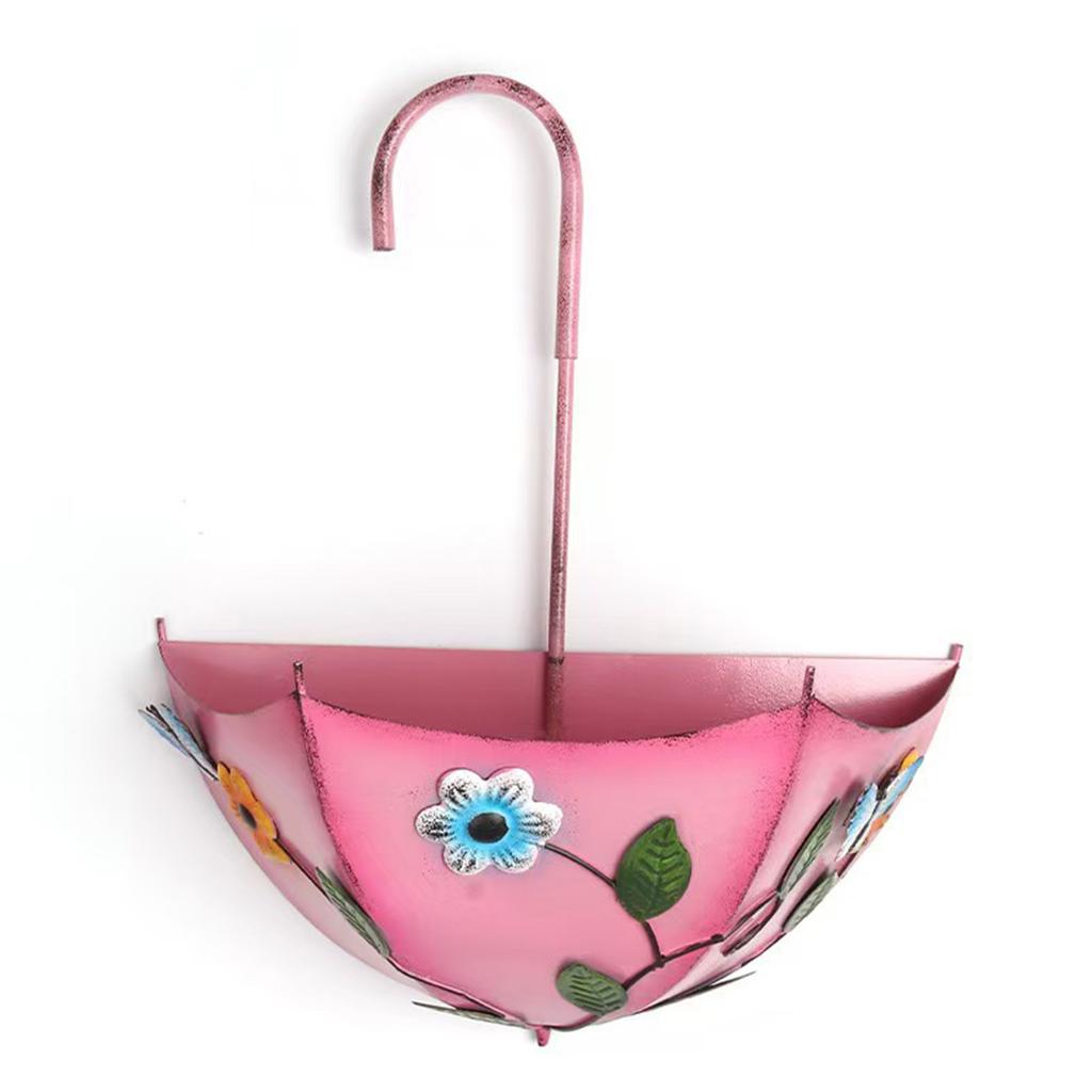 Metal Farmhouse Umbrella Shaped Wall Hanging Planter No-Drill Rustic Distressed Plant Pot with Drainage Holes for Outdoor Plants