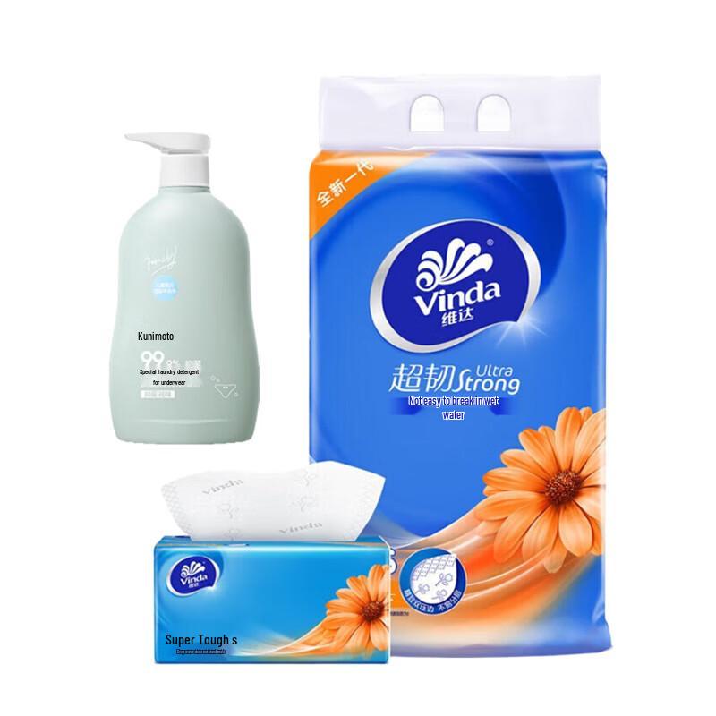 Vinda Ultra-Tough Facial Tissues (3 Packs) with Underwear Laundry Detergent