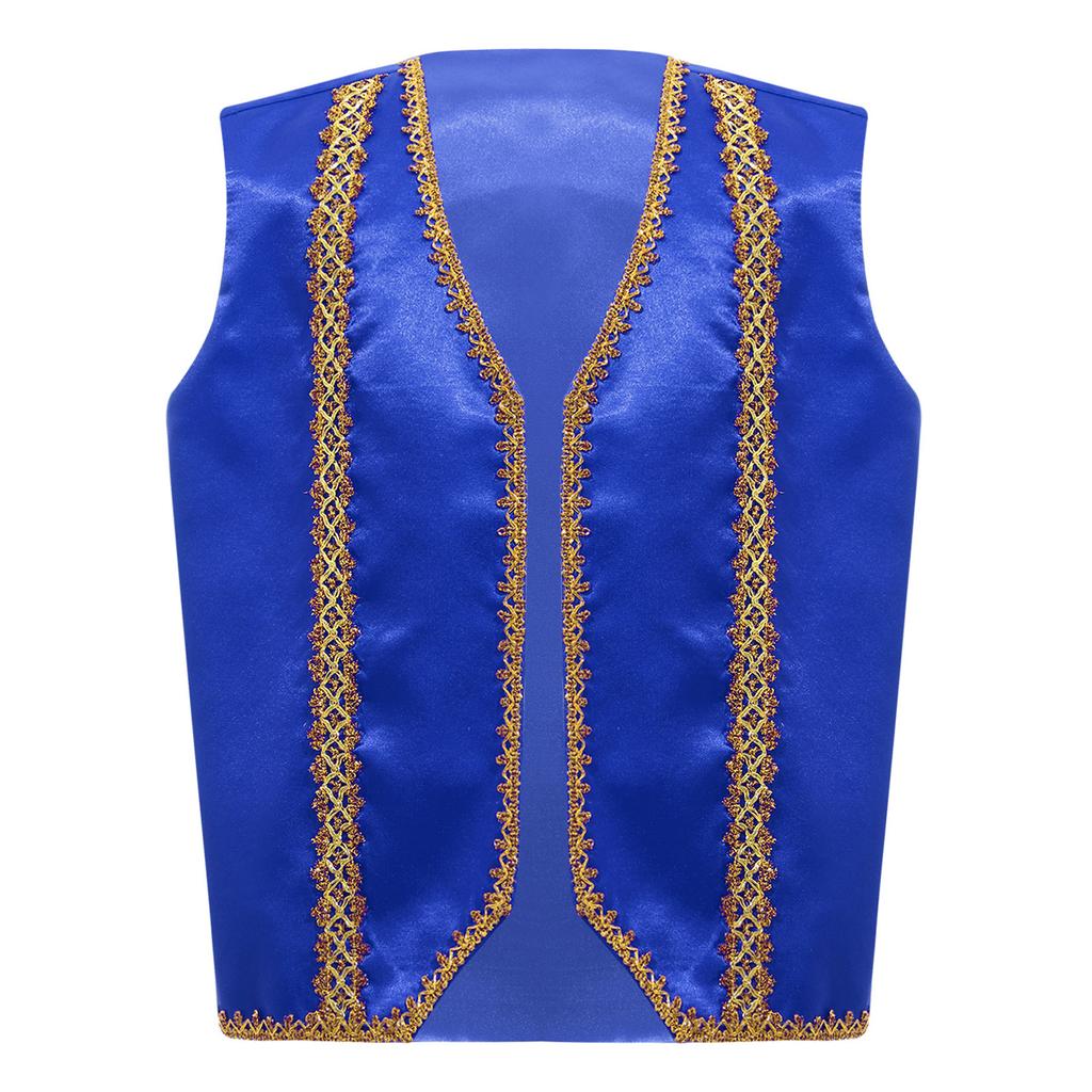 Kids Boys Fairytale Cosplay Arabian Prince Costume V Neck Open Front Waistcoat Vest Halloween Fancy Dress Up