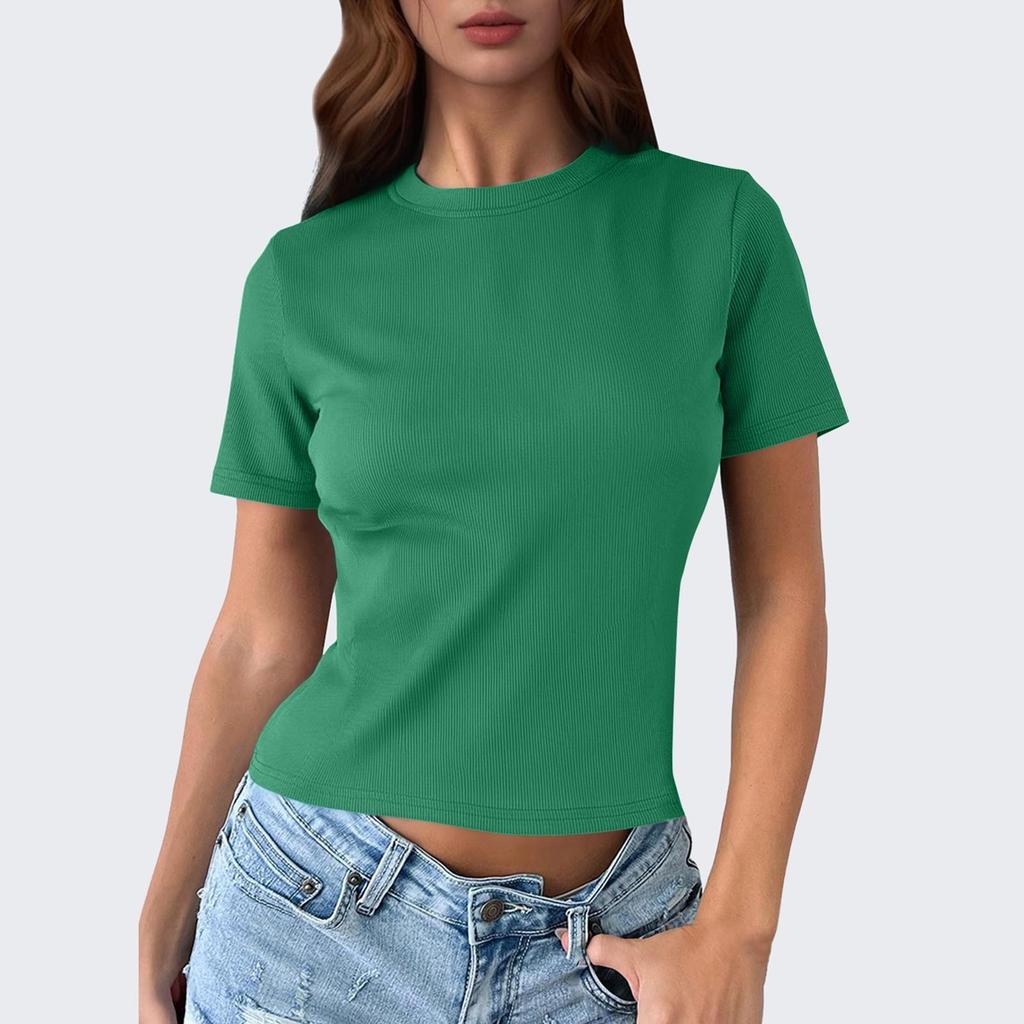Magliette da Donna Manica Corta Girocollo Top Primaverili Casual Larghe Basic