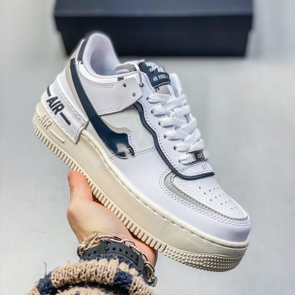 Women's AF1 Shadow Macaron Deconstructed Patchwork Sneakers - Thick Sole, Height-Enhancing, Versatile White Shoes
