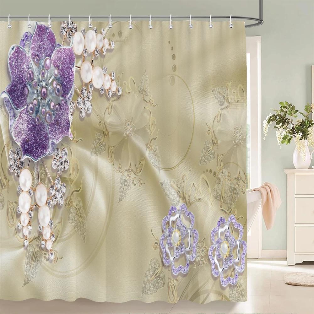 3D European Style Flower Printing Bathroom Shower Curtain Polyester Waterproof Fabric Bathroom Curtain Home Decorate With Hook