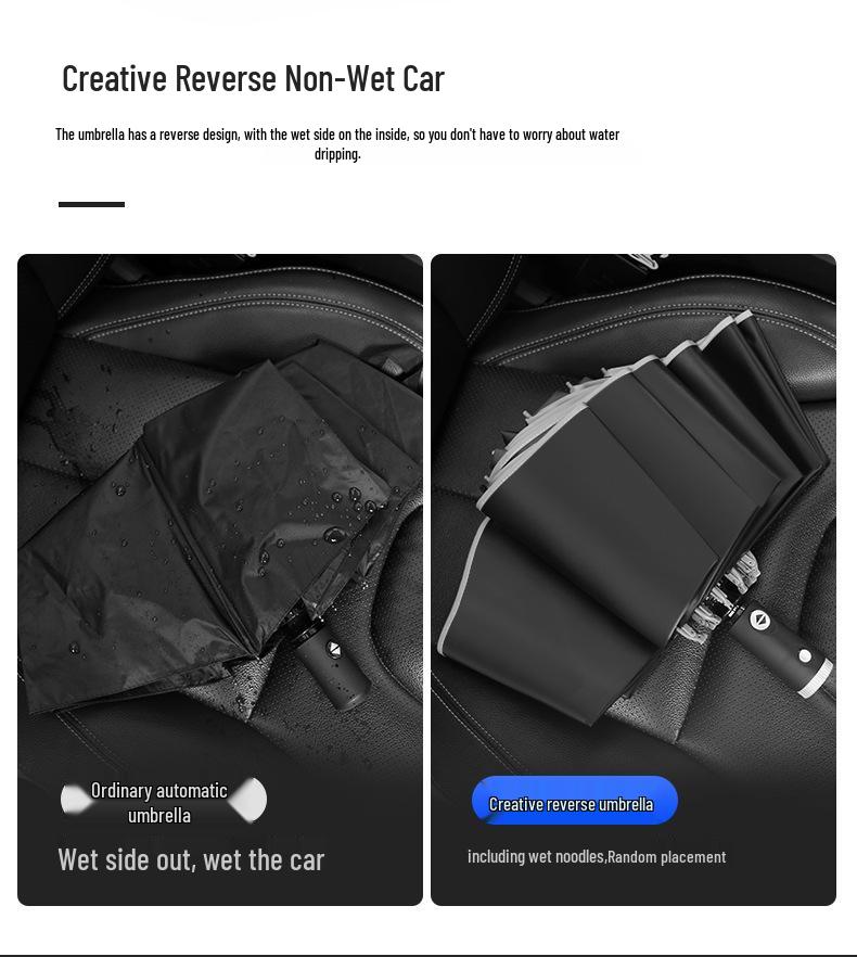 Three-Fold Automatic Reverse Umbrella with Reflective Edging & LED Light, Customizable Logo, All-Weather Protection for Business Use