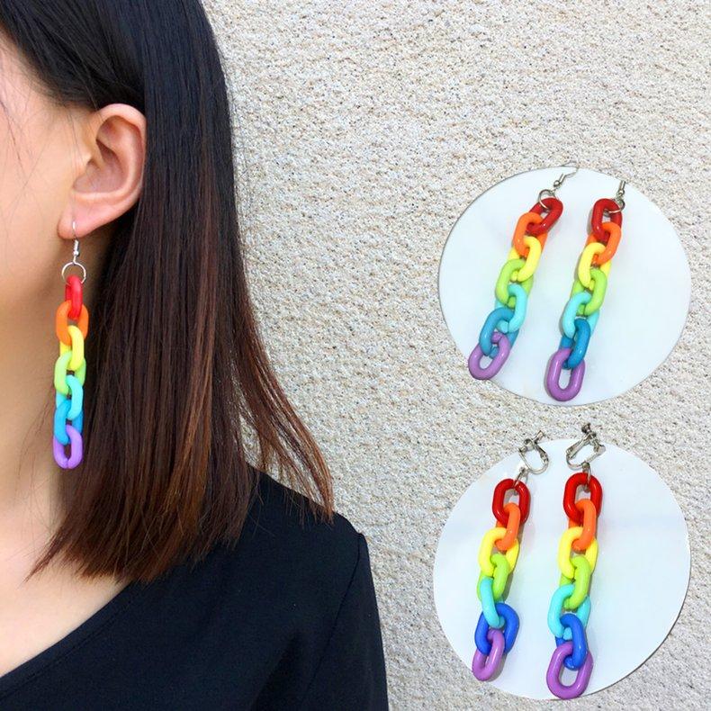 Women Rainbow Chain Earrings Personality Earrings Ear Clips Gift