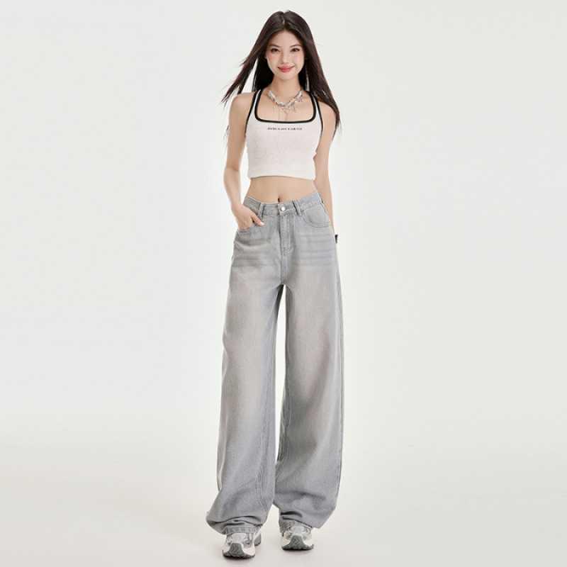 High-Grade Gray Tencel Lyocell High-Waisted Wide-Leg Extended Length Trousers Small