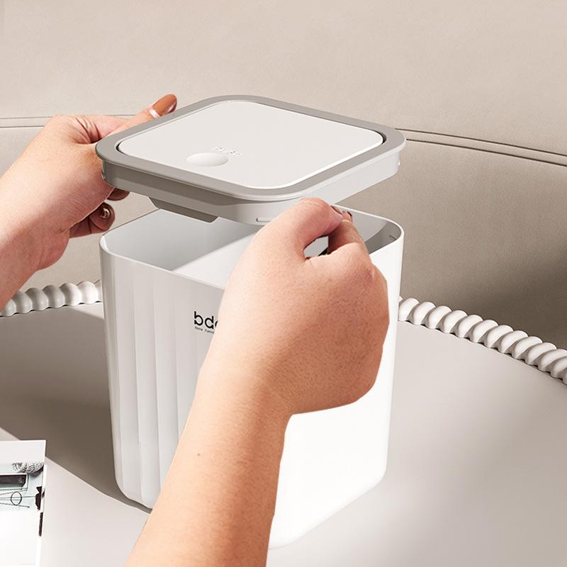 Mini Desktop Trash Can With Lid Press Type Trash Can For Bathroom Car Office Bedroom Living Room Waste Bins Portable Clutter Bin