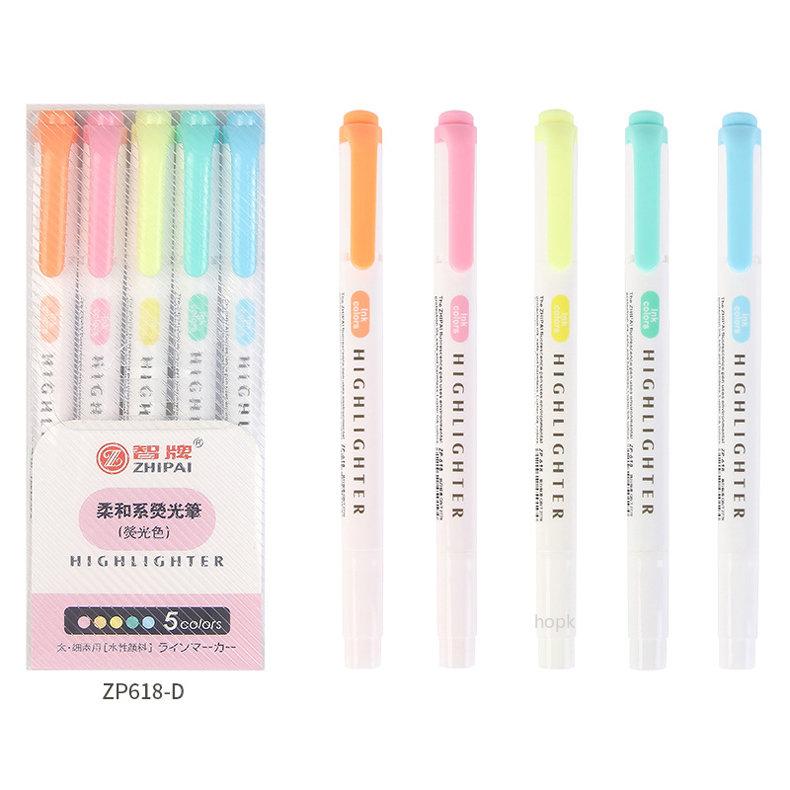 6/5Colors/box Double Headed Highlighter Pen Collection Fluorescent Markers Highlighters Pens Art Marker Japanese Charming Kawaii Stationery