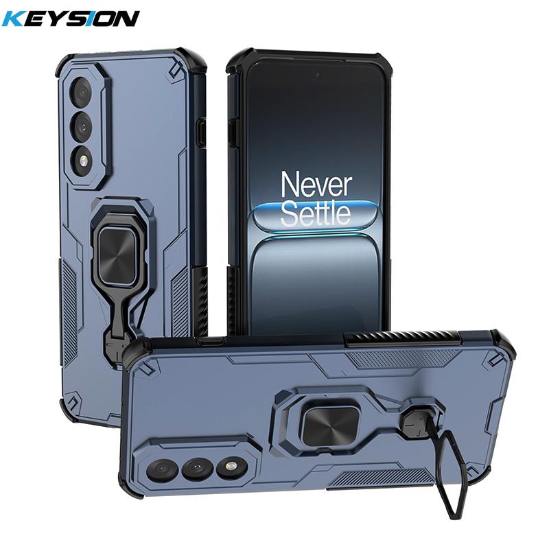 KEYSION Coque Armure Antichoc pour OnePlus Nord 5 5G Silicone+PC Support Métal Vertical Anneau Live Housse de Téléphone pour OnePlus Nord CE5