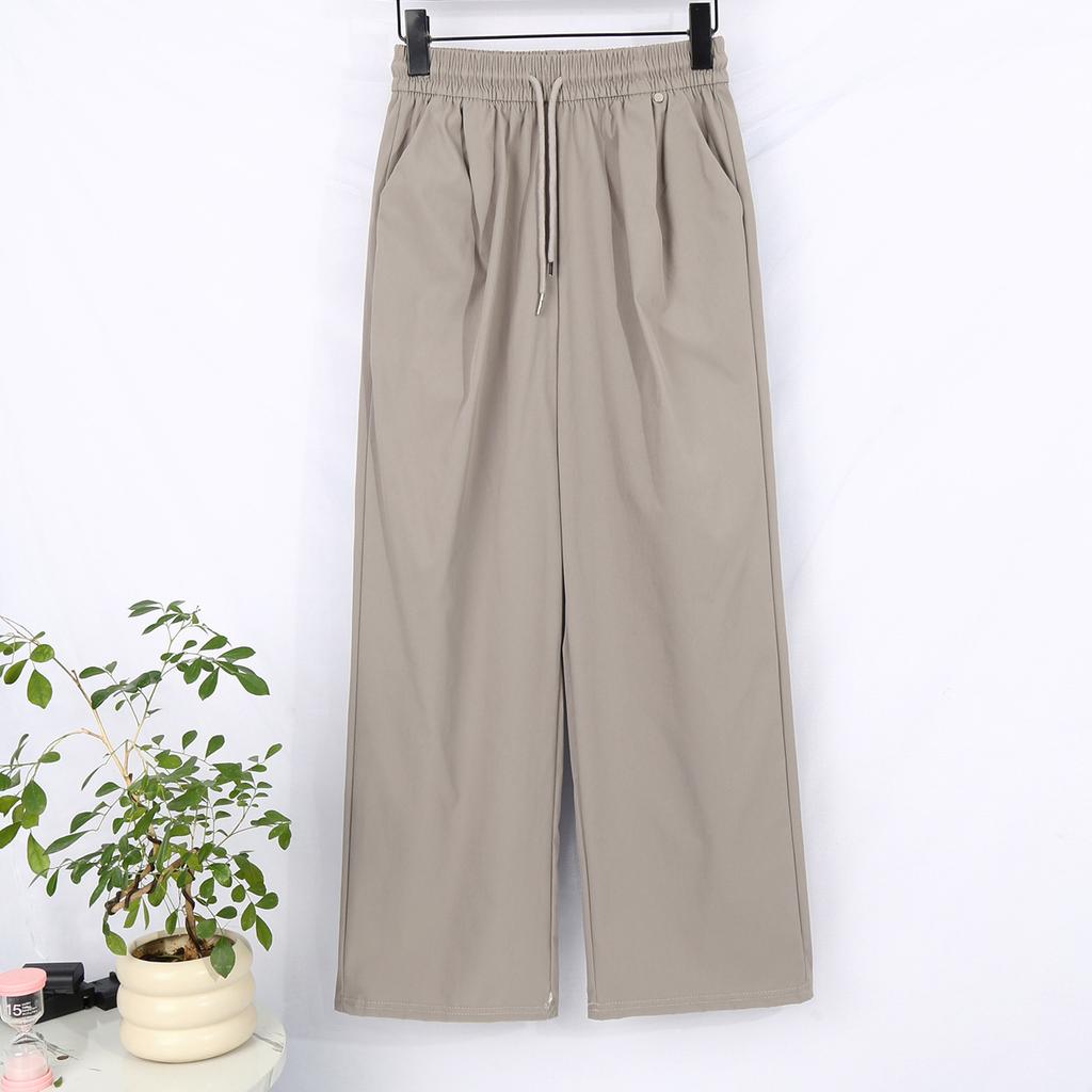 Women's High Rise Wide Leg Pants Straight Leg Cargo Pants Thin Quick Dry Solid Drawstring Casual Summer Trousers