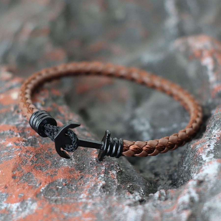 Trendy Hand-Woven Leather Men Bracelet Brown Vintage Navy Anchor Braclet Outdoor Riding Couple Leather Rope Bracelet