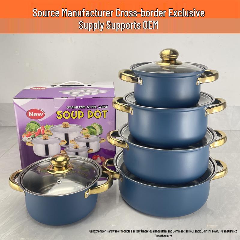 Grenzüberschreitendes 10-teiliges Edelstahl-Kochgeschirr-Set: Verdickte Milch- und Suppentöpfe, Ideales Geschenk