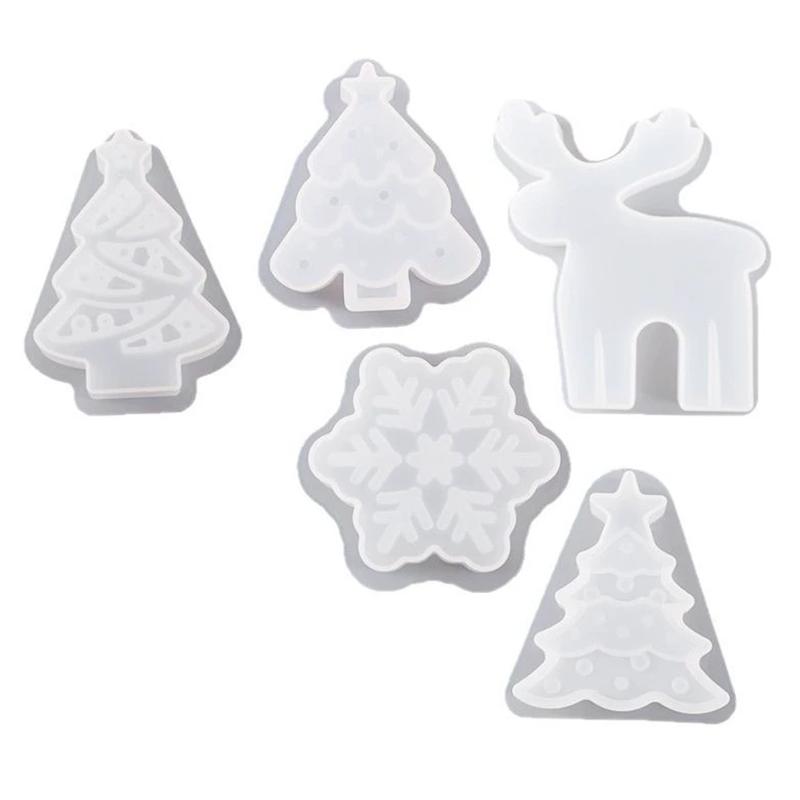 

WTEMPO DIY Resin Silicone Molds Christmas Tree Snowflake Reindeer Pattern Design Ornaments Making Molds Christmas-themed Candles Making Molds 5pcs белый