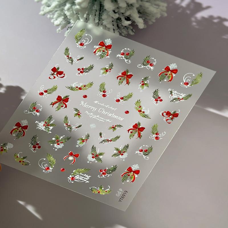 

Рождественские наклейки для ногтей лазерные снежинки рельефные 3D елка листья мультяшные ношение накладки для ногтей маникюр украшение шарм