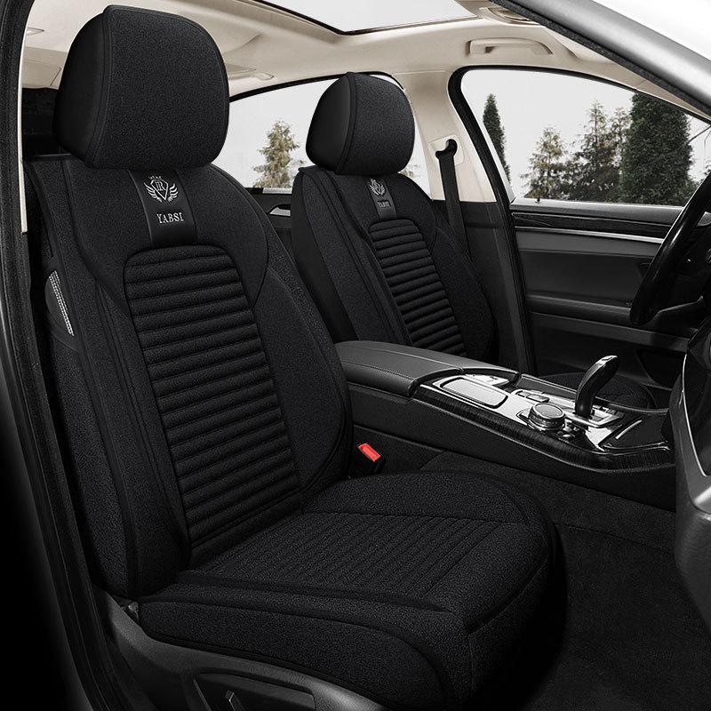 Universal Breathable Linen Seat Cover Set for Five-Seater Cars - Durable and Fully Enclosed