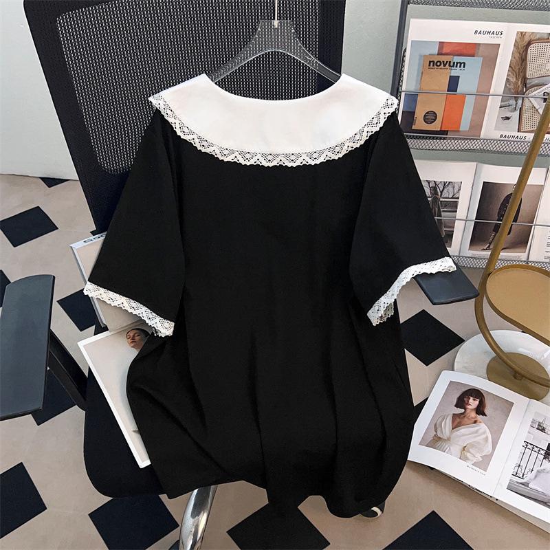 Plus Size Women's Summer Doll Collar Slimming Short Sleeve Top 