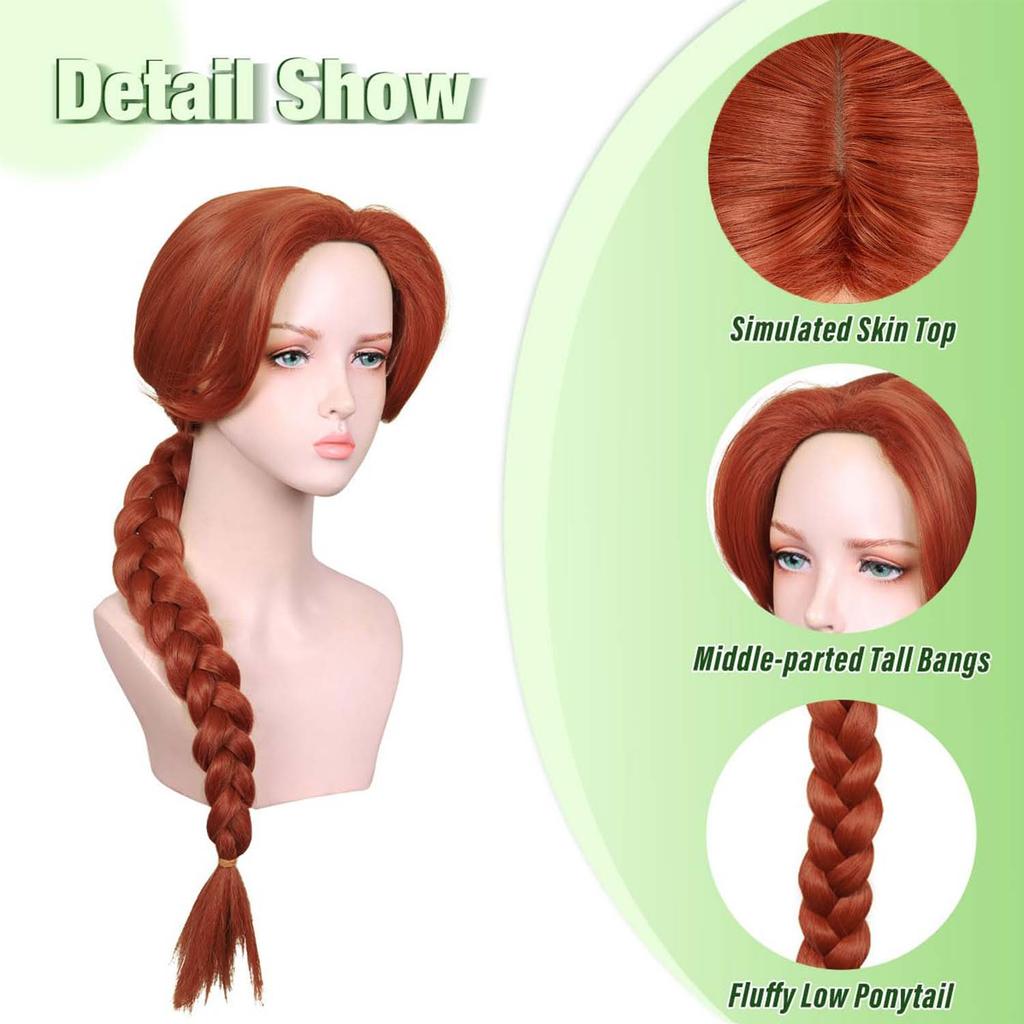 Synthetic Long Braid Reddish Brown Wig for Women, Wig Princess Red Brown Movie Wig for Halloween Costume Cosplay Party