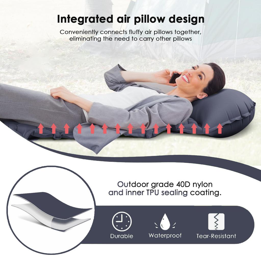 40D Nylon Waterproof Ultralight 1-2 Person Summer Camping Mat with Built-in Pump Portable & Compact for Hiking Outdoor Adventure