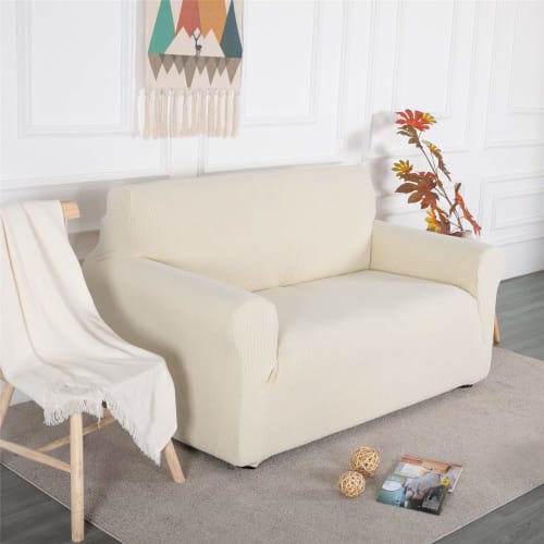 Topfinel Sofa Cover, 3-Seater, with Armrests, Solid Color, Nordic Style, Stretch Fit Type, Stretchy Fabric, Non-Slip, Soft, Scratch-Resistant for Dogs