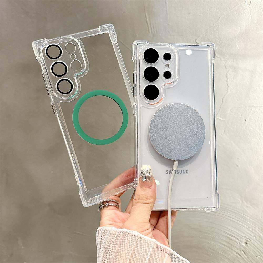 Suitable for Samsung S25U Four Corner Anti fall Transparent Anti Fall Color Magnetic Suction Mobile Phone Case S24 Lens Film Protective Case S23
