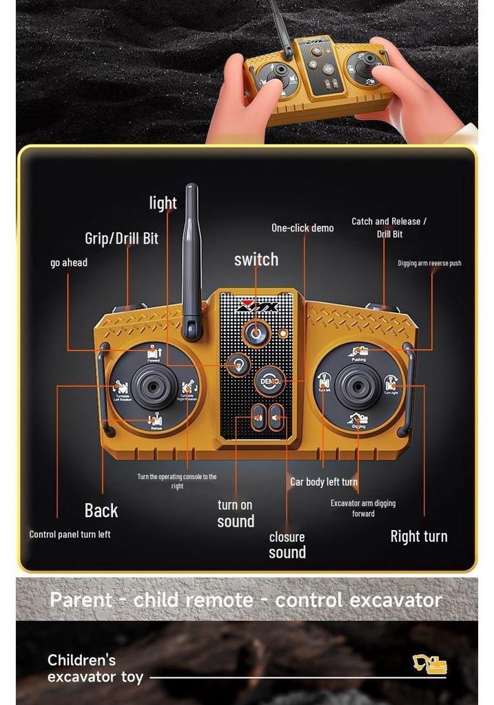 Remote Control Alloy Bulldozer Excavator Toy with Spray Function for Kids