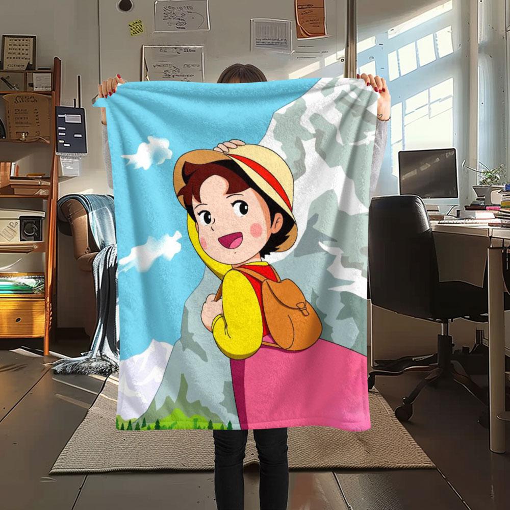 1PC Heidi Alps Cartoon Patterned Flannel Blanket Suitable For All Seasons for Home Decor Warmth and Comfort Gifts Holiday Present