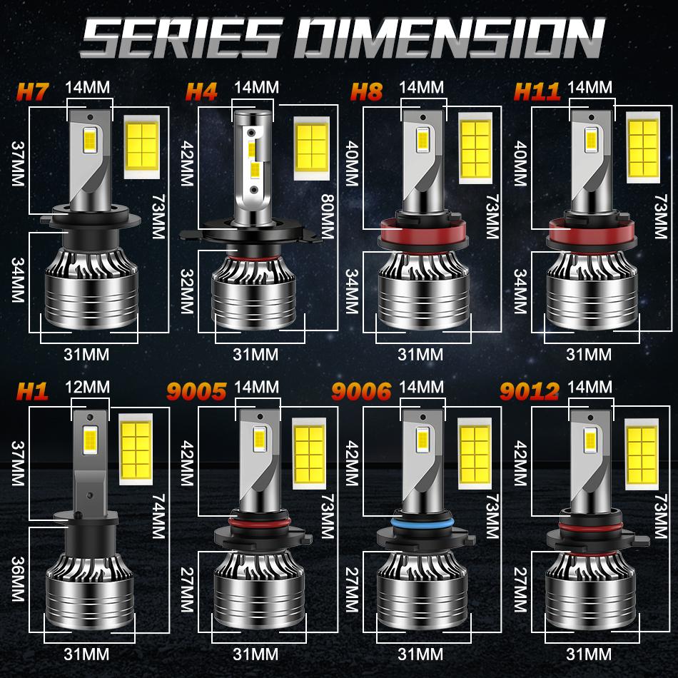 Dualvision 2PCS Car Lights H7 H4 H1 9006 H11 9005 H8 H9 Super Bright LED Headlights High Low Beam Fog Light Bulb White 6000K 12V