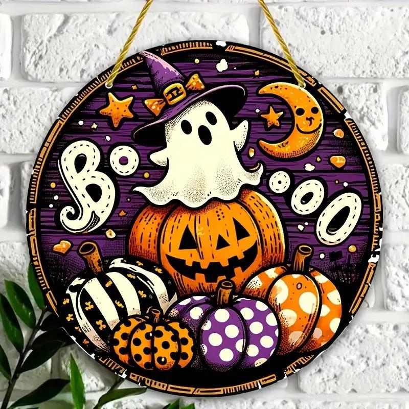 20X20cm Halloween Retro Pumpkin Head Wooden Wreath Logo Home Garden Halloween Horror Decoration Courtyard Wooden Hanging Pendant