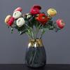 Plastic Material Artificial Flower 2 Head Design Realistic Texture Artificial Ranunculus Asiaticus Silk Fabric Faux Bloom