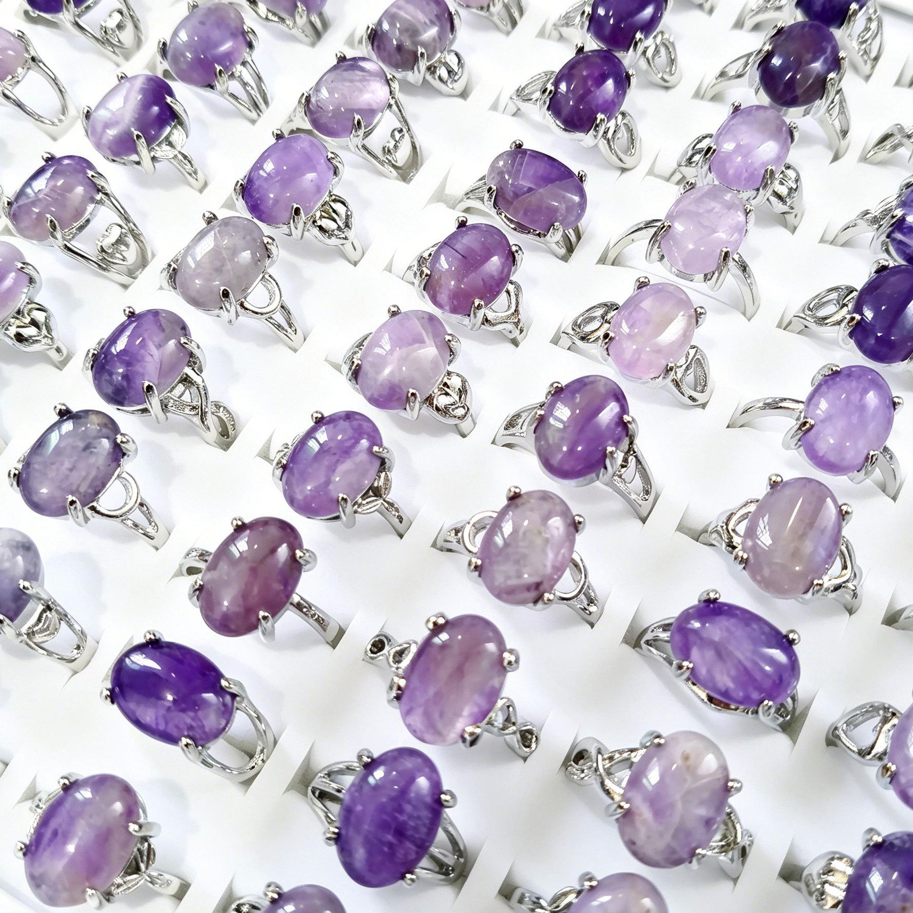 10/20Pcs Men s and women s natural crystal ring, zirconia ring, simple and retro ring, alloy ring