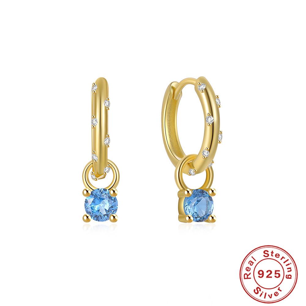 S925 Sterling Silver Color Diamond Set 5A Zircon Hoop Round Triangle Water Drop Pendant Earrings Earrings Earrings