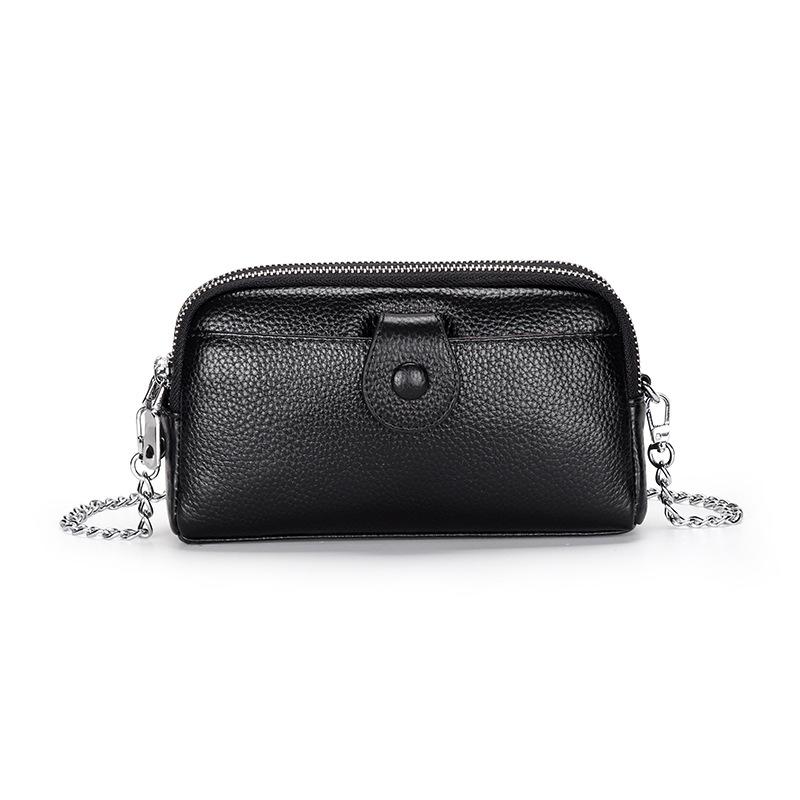 Genuine Leather Women Long Wallet Ladies Clutch Purses Double Deck Zipper Wrist Bag Female Sling Bag Chain Phone Crossbody Bags