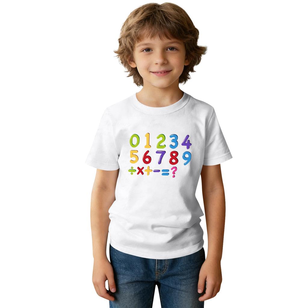 Fashionable Round Neck Short Sleeve Work Clothes Printed Tops For KID Summer Tops