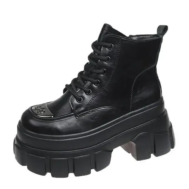 

Модные женские кожаные ботильоны 9 см Новые 2024 Осень Зима Плюшевые Теплые Массивные Ботильоны Клиновидные Каблуки Мотоциклетные Ботинки Молния Черные Меховые Туфли 33 чёрный