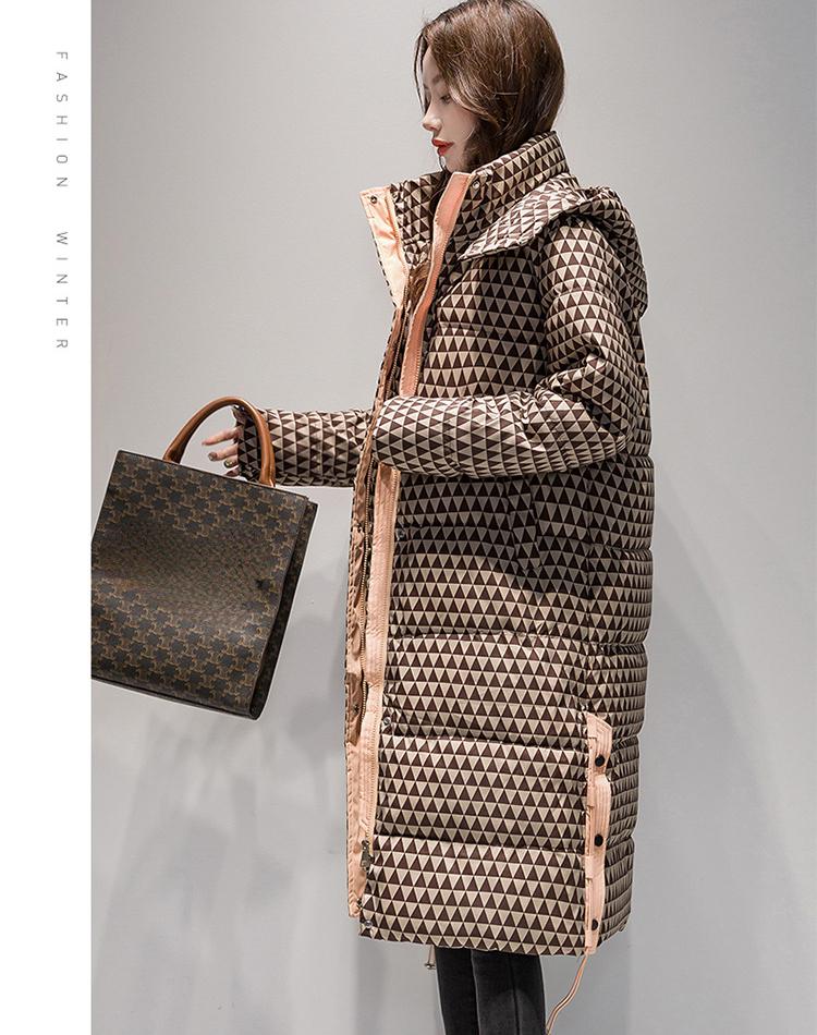 Herbst und Winter Damen einfarbig mit Kapuze kariert locker lässig verdickend warm lange Damenjacke