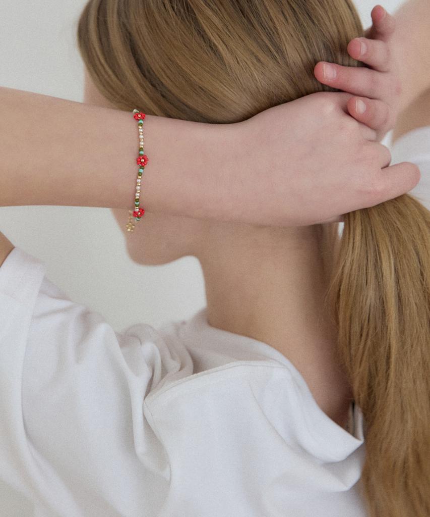 Ourhope Vermilion Margaret Bead Bracelet - Gold