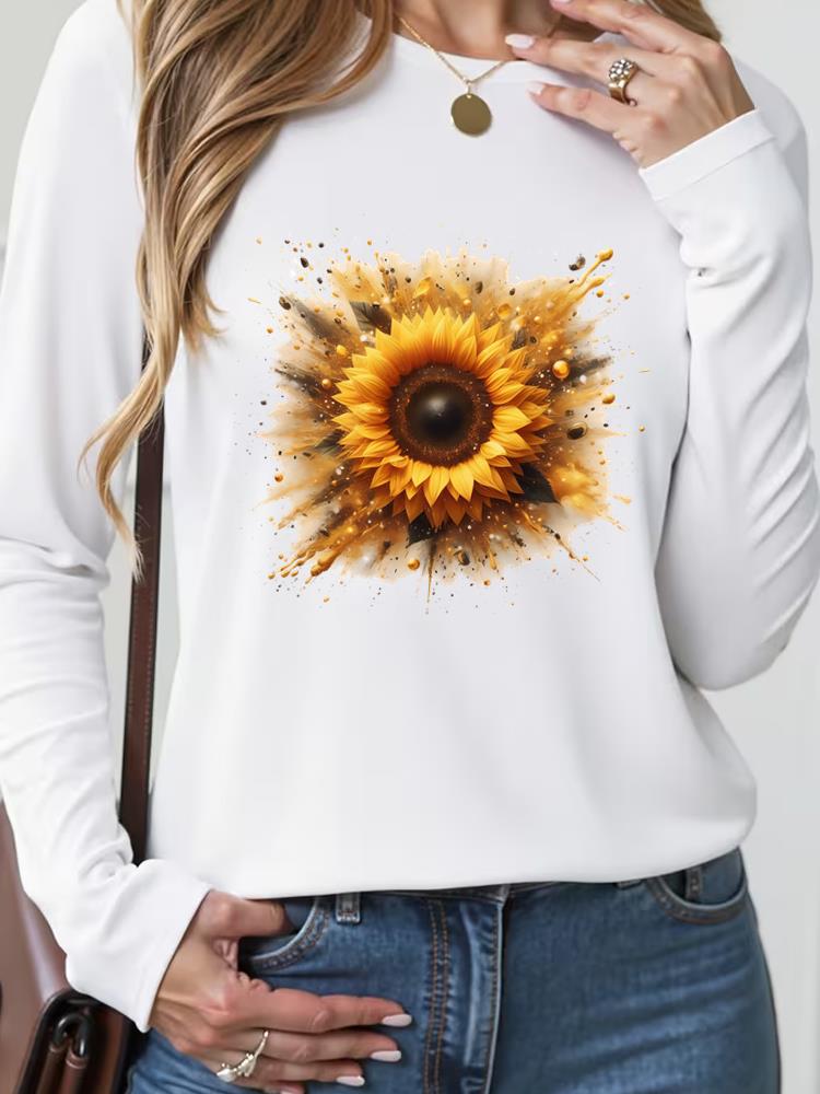 (Asian Size) butterfly style trend Casual Fashion Print T Shirt Tee Women Clothing autumn winter spring Top o-neck Graphic Long Sleeve T-shirts