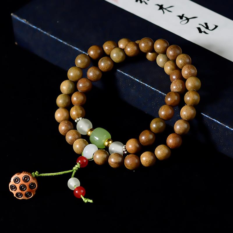 Argentina green sandalwood diy double lotus bracelet - premium wooden sandalwood prayer beads