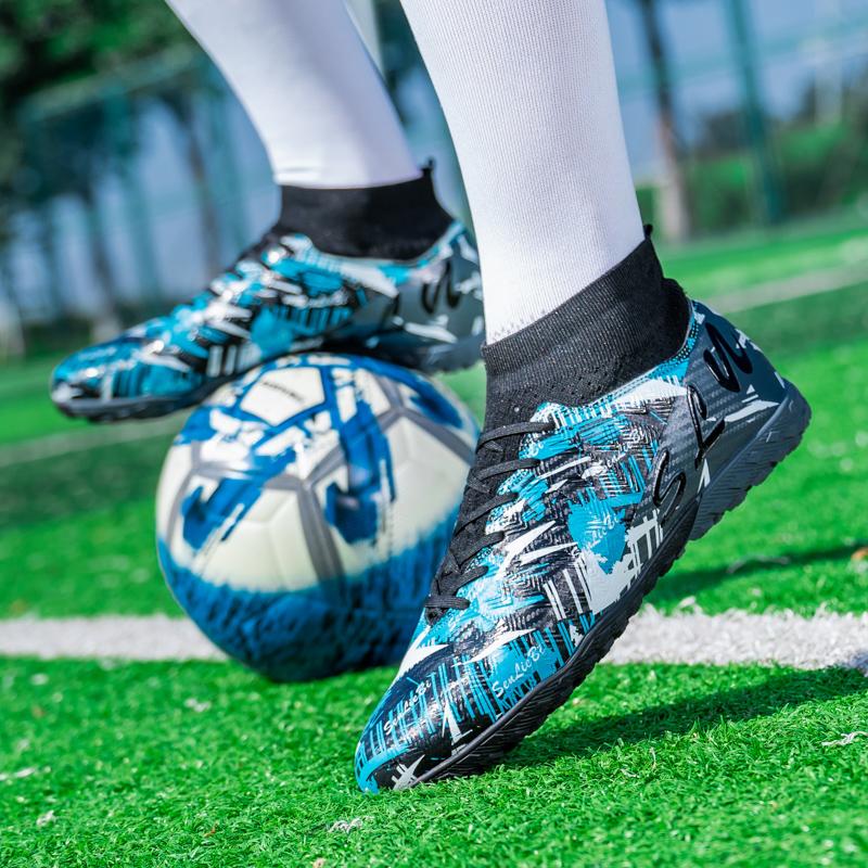 Men/kid's Football Boots Leather Soccer Shoe Rubber Soft Sole Short Nail Artificial Turf Youth Children Football Shoes Mens Football Shoes