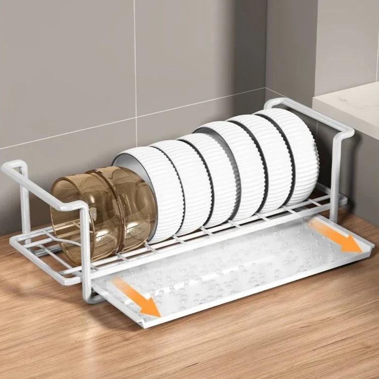 Kitchen Sink Rack Drainage Rack Single Layer Bowl and Tray Storage Can Hold Dishes Tableware Small Cabinet Built-in Storage Rack