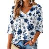 Women's Retro V-Neck Floral Print Lightweight Blouse for Spring Summer