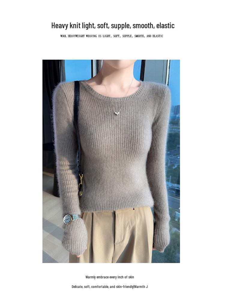 Women's Slim Fit Striped Wool Knitwear - Stylish Round Neck Top for Autumn/Winter