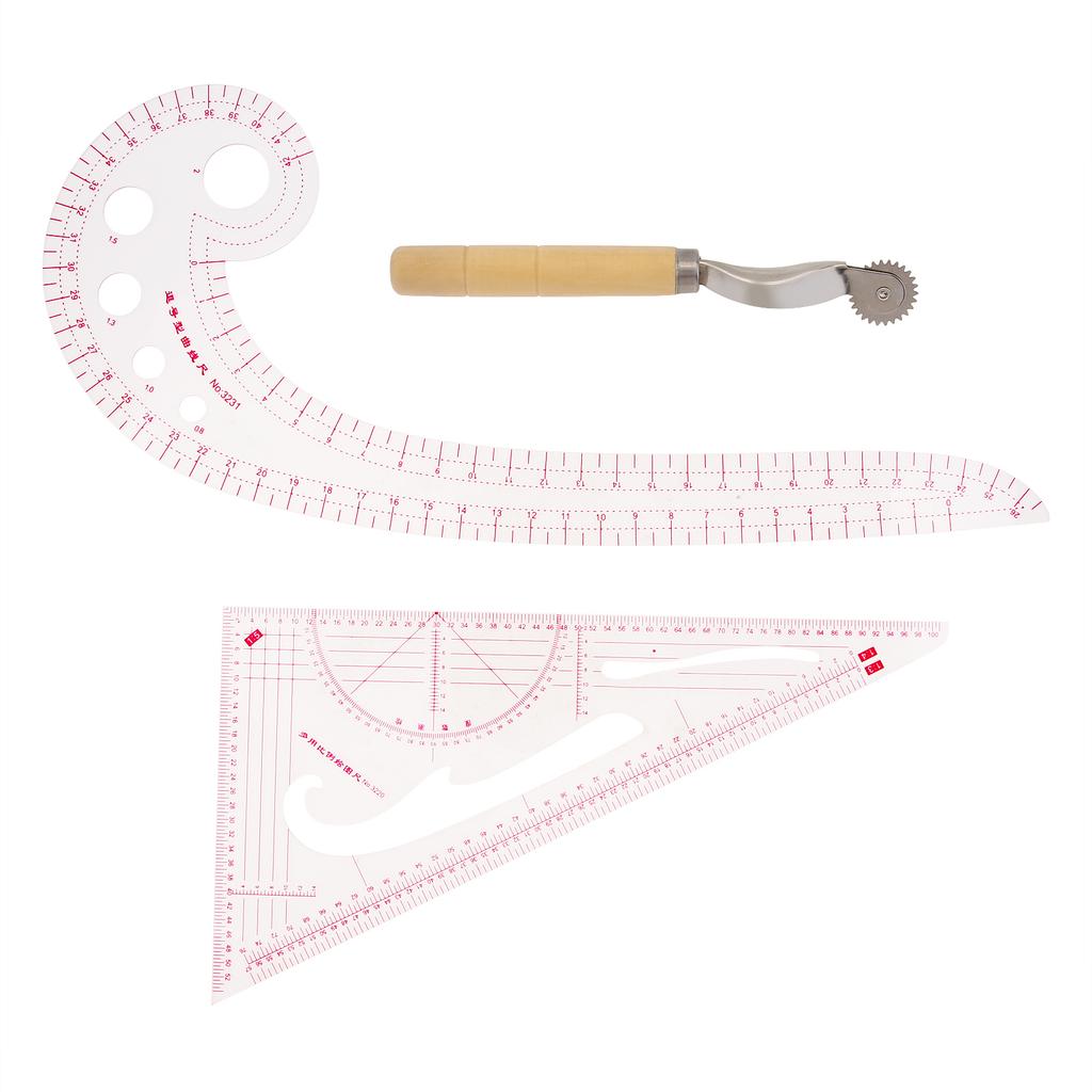 Clothing Patterning Ruler Sew French Curve Ruler Metric Shaped Plastic Sewing Tools Include Curve/Triangular Rule Tracing Wheel for Beginners