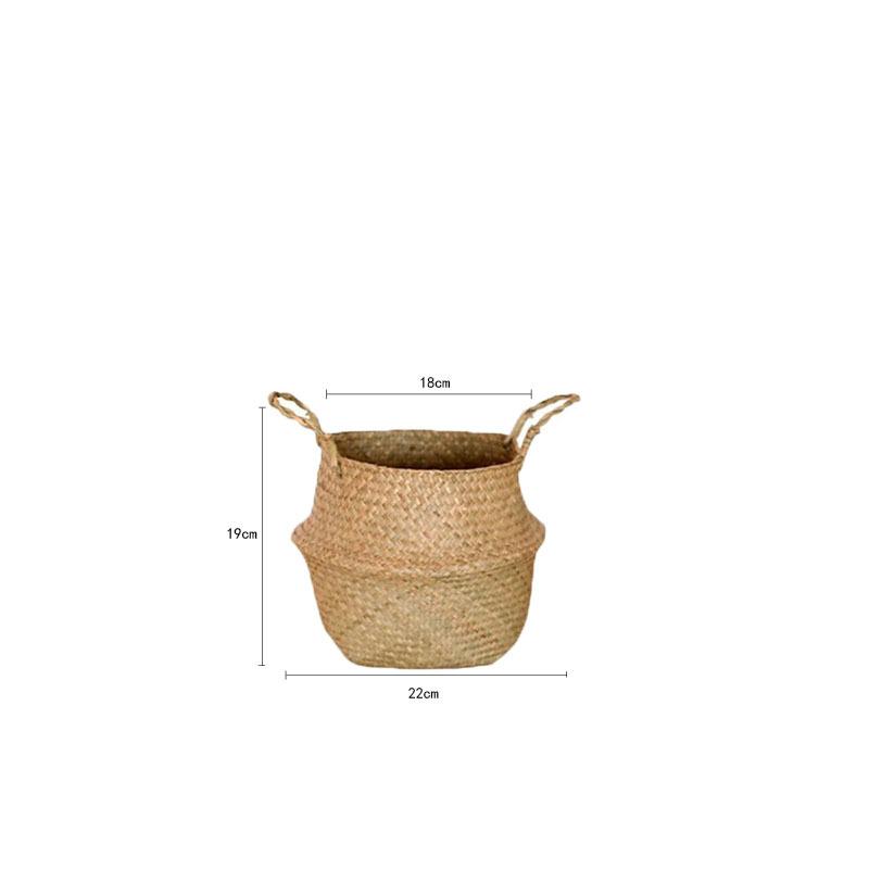

Nordic Style Woven Plant Basket, Handmade Straw Rope Flower Pot Holder with Handles, Foldable Storage Basket for Home Decor