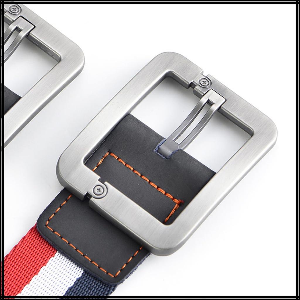 [White Fang] Belt Buckle Casual Design Leisure Jeans Fashion Durable Men's BTA719 (Black Stripe)